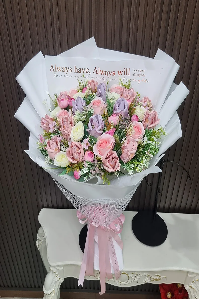 ช่อแบงค์ร้อยพับดอก ช่อแบงค์พับรวมดอกไม้ประดิษฐ์