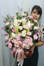 กระเช้าดอกไม้สีชมพูอ่อน-PB1007 - Image 2