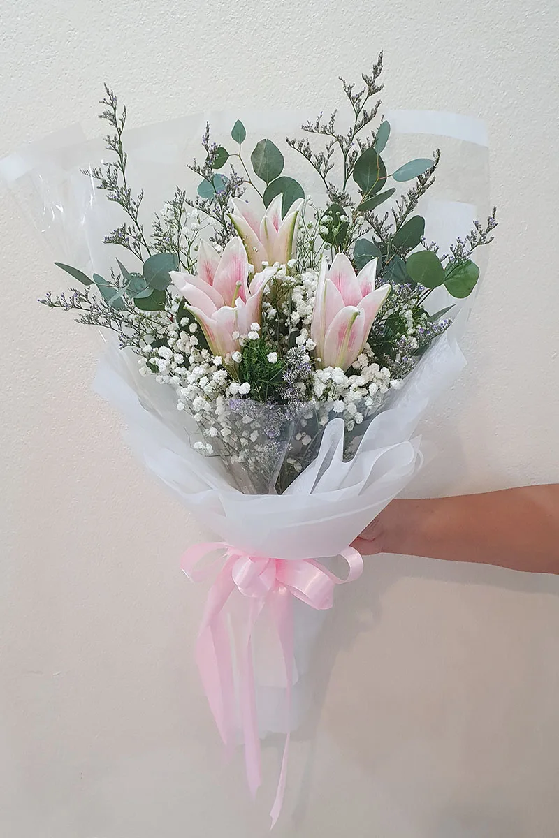 ช่อดอกลิลลี่ชมพู3ดอก