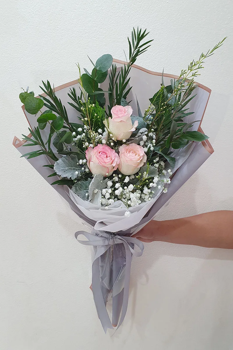 ช่อดอกกุหลาบชมพู3ดอก ช่อดอกกุหลาบ3ดอก