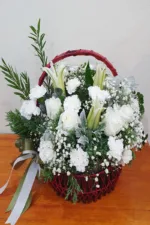 กระเช้าดอกไม้สีขาว กระเช้าดอกไม้ราคาถูก