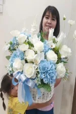 กระเช้าดอกไม้ประดิษฐ์สีฟ้า-AB1003 - Image 3