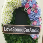 พวงหรีดดอกไม้สดสีชมพูฟ้า