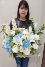 กระเช้าดอกไม้ประดิษฐ์สีฟ้า-AB1005 - Image 3