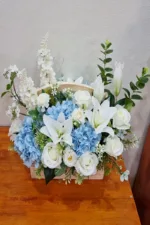 กระเช้าดอกไม้ประดิษฐ์สีฟ้า-AB1005 - Image 2