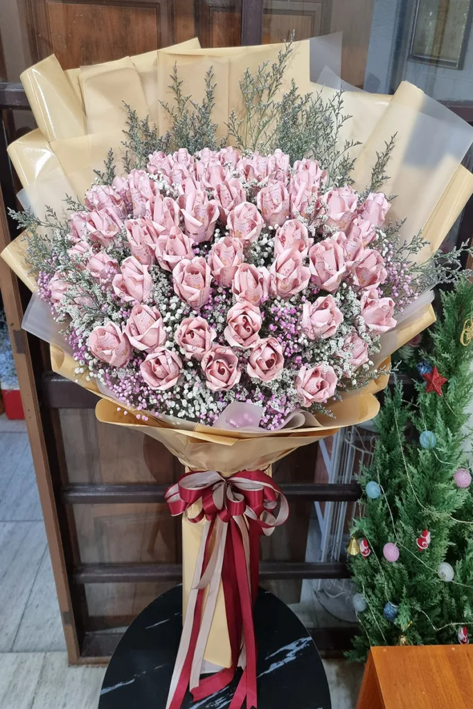 ช่อแบงค์ร้อยพับดอกกุหลาบ60ดอก