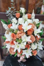 กระเช้าดอกไม้ประดิษฐ์สีส้ม-AB1001 - Image 2