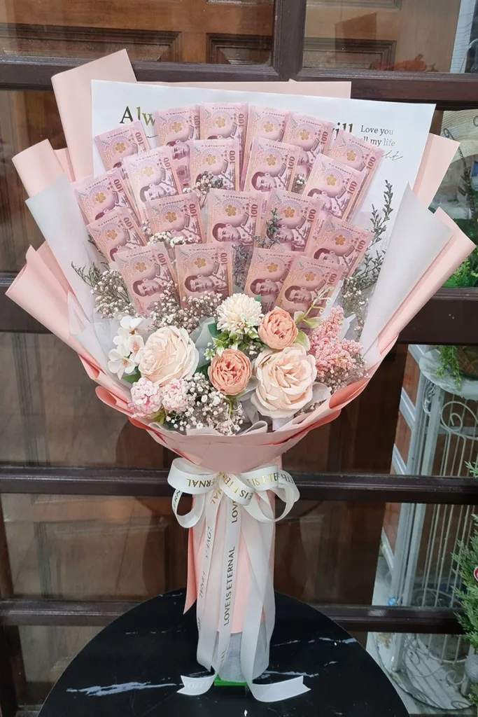 ช่อเรียงแบงค์ดอกไม้ประดิษฐ์