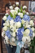 กระเช้าดอกไม้สีฟ้า ดอกไฮเดรนเยีย