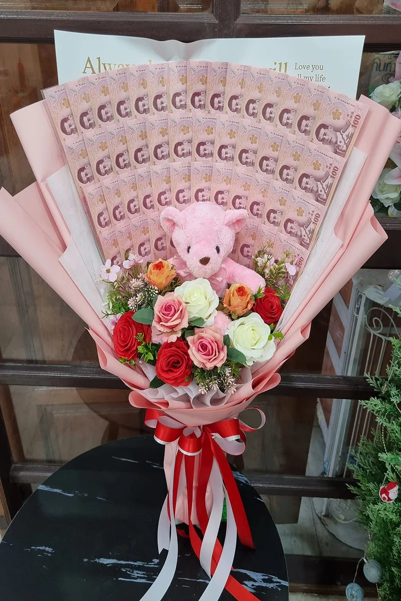 ช่อเรียงแบงค์ตุ๊กตาหมี