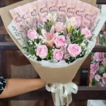 ช่อดอกไม้สดเรียงแบงค์