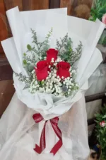 ช่อดอกกุหลาบแดง3ดอก