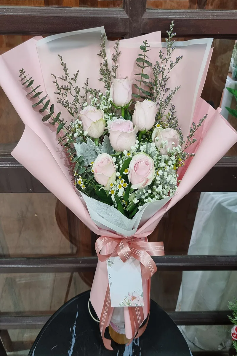 ช่อดอกกุหลาบชมพู7ดอก