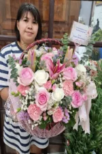 กระเช้าดอกไม้สีชมพู-PB1005 - Image 2