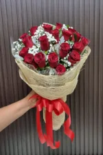 ช่อดอกกุหลาบแดง20ดอกห่อสีน้ำตาล