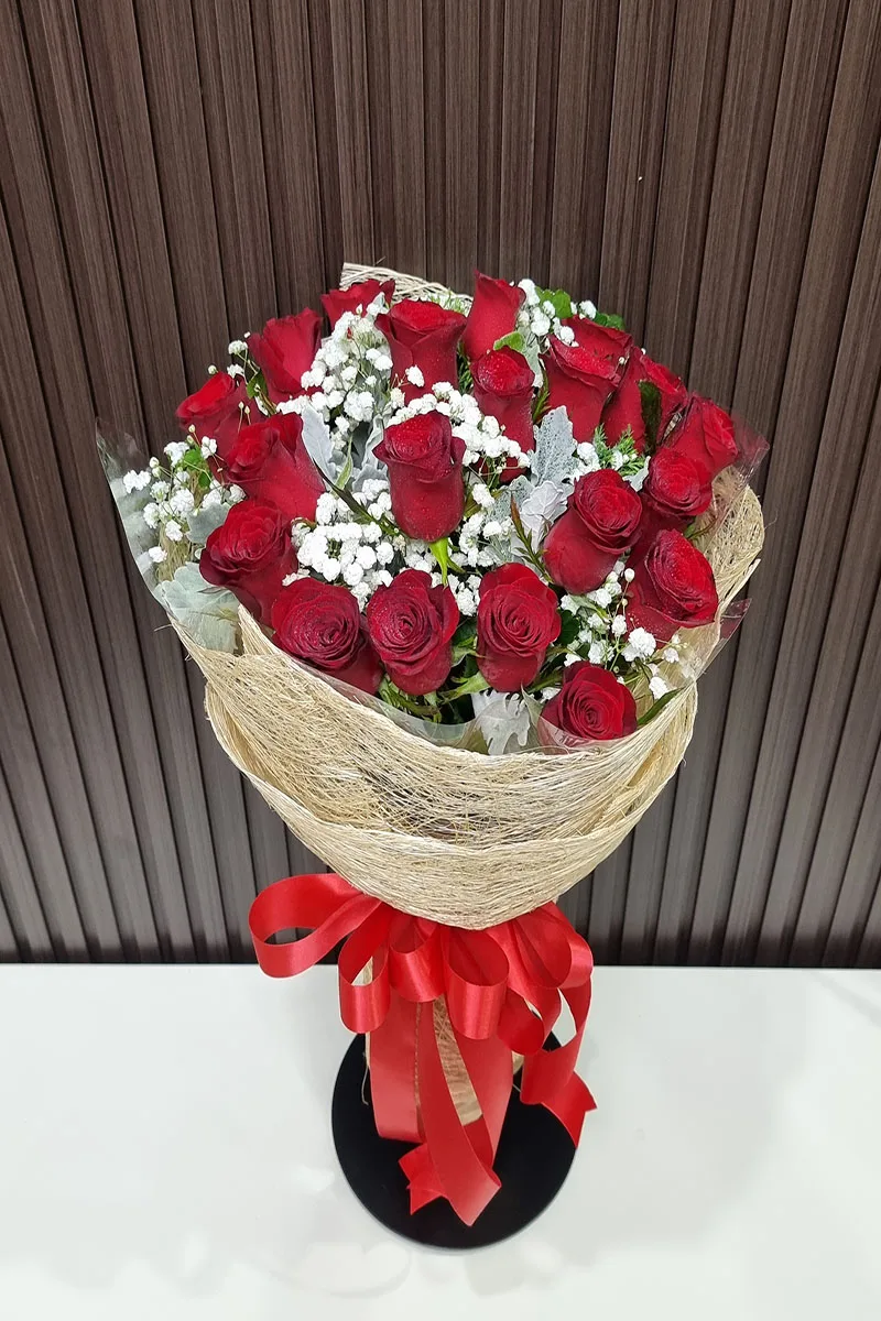 ช่อดอกกุหลาบแดงห่อสีน้ำตาล ช่อดอกกุหลาบแดง20ดอก