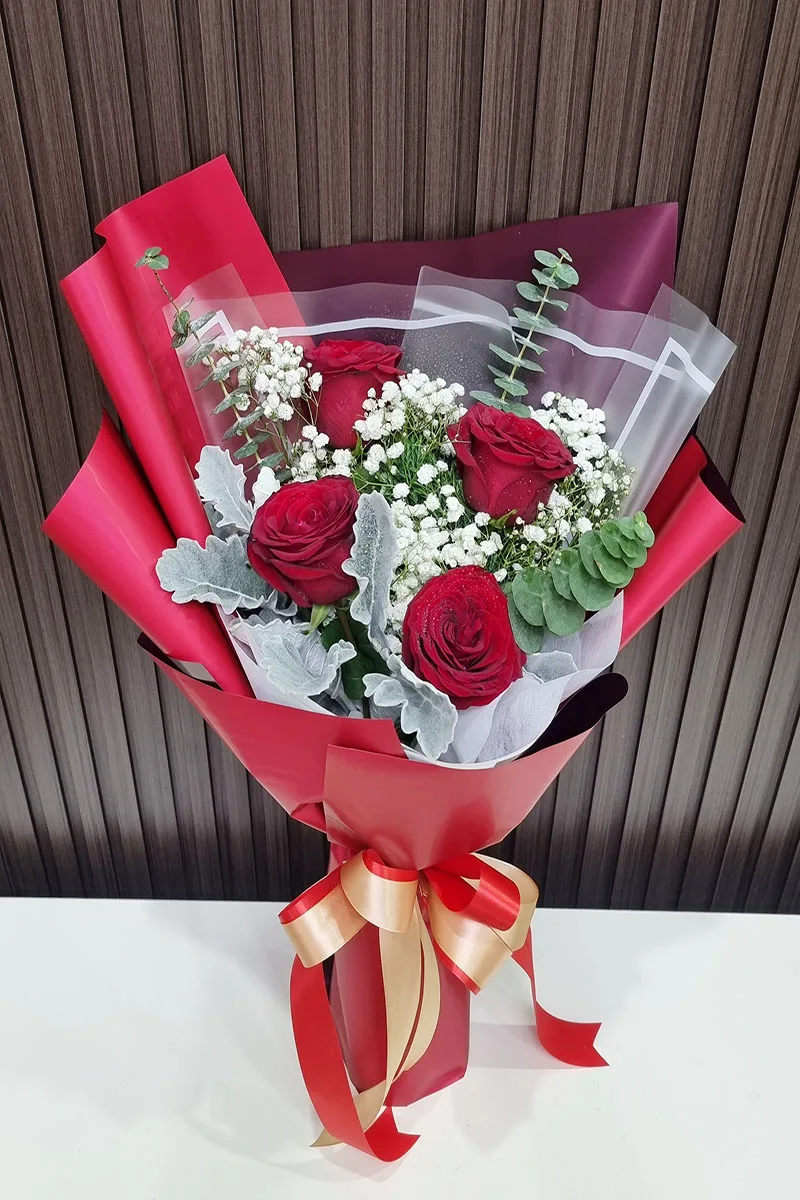 ช่อดอกกุหลาบแดง4ดอก