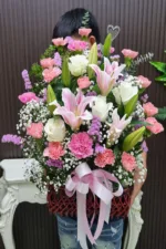 กระเช้าดอกไม้สดสีชมพู-PB1012 - Image 2