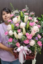 กระเช้าดอกไม้สีชมพู-PB1010 - Image 2