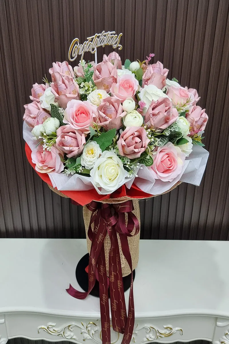 ช่อแบงค์ร้อยพับดอกกุหลาบ ช่อแบงค์ร้อยพับดอก