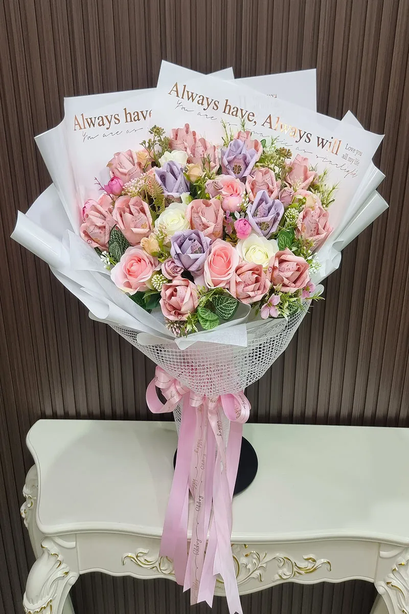 ช่อแบงค์พับดอกกุหลาบ