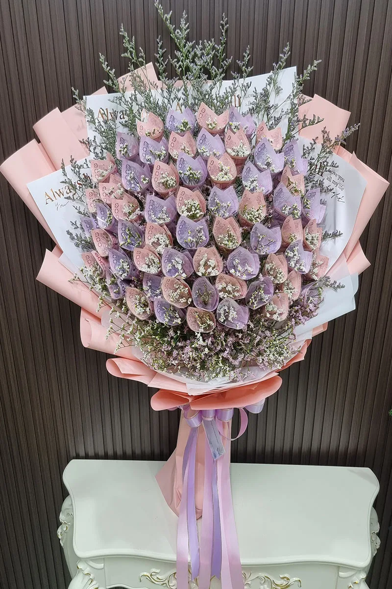 ช่อแบงค์ม้วนดอก60ใบ ช่อแบงค์ม้วนดอก60ใบ