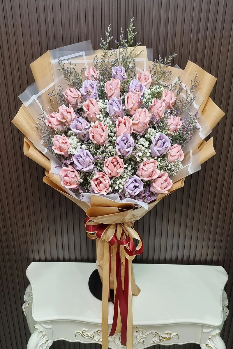 ช่อแบงค์พับดอกกุหลาบช่อใหญ่