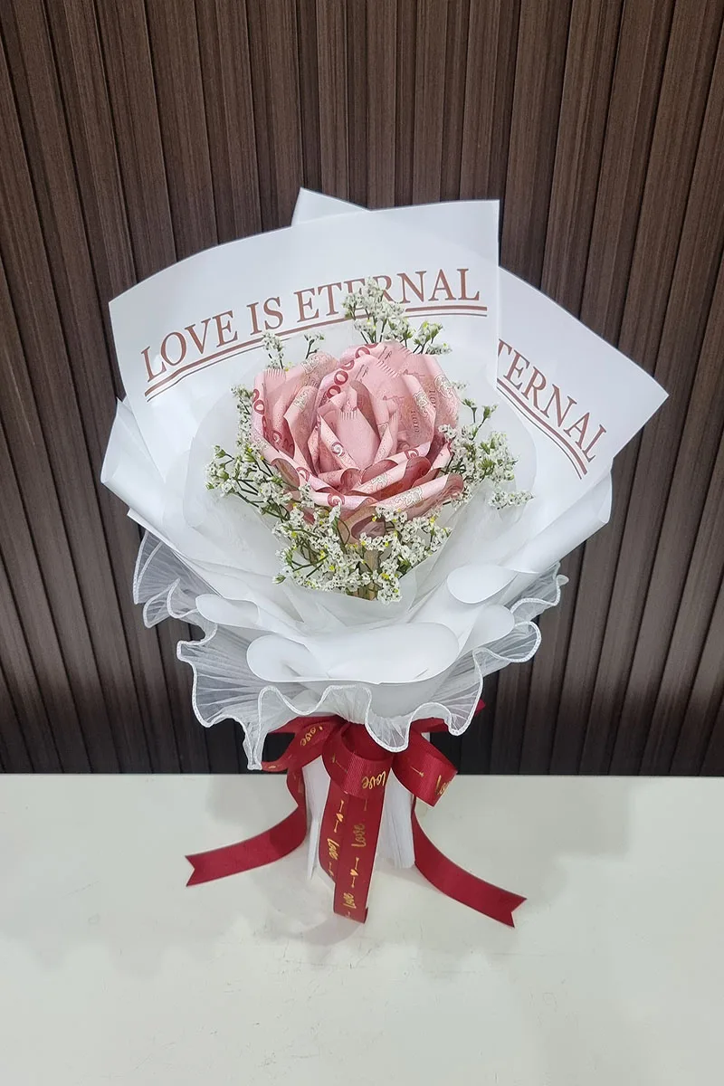 ช่อแบงค์พับดอกเดียวห่อสีขาว