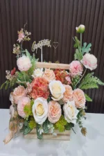 กระเช้าดอกไม้ประดิษฐ์สีส้ม-AB1004 - Image 2