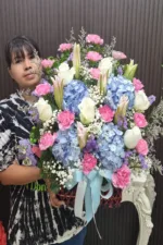 กระเช้าดอกไม้สีชมพูฟ้า-PB1001 - Image 3