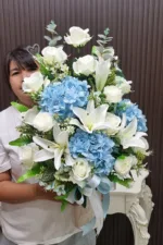 แจกันดอกไม้ประดิษฐ์สีฟ้าขาว-AL1013 - Image 3