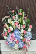 กระเช้าดอกไม้สีฟ้าชมพู-BB1008 - Image 3