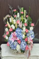 กระเช้าดอกไม้สีฟ้าชมพู-BB1008 - Image 2