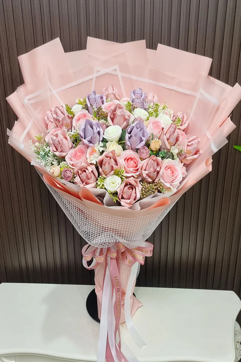 ช่อแบงค์พับดอกไม้ประดิษฐ์