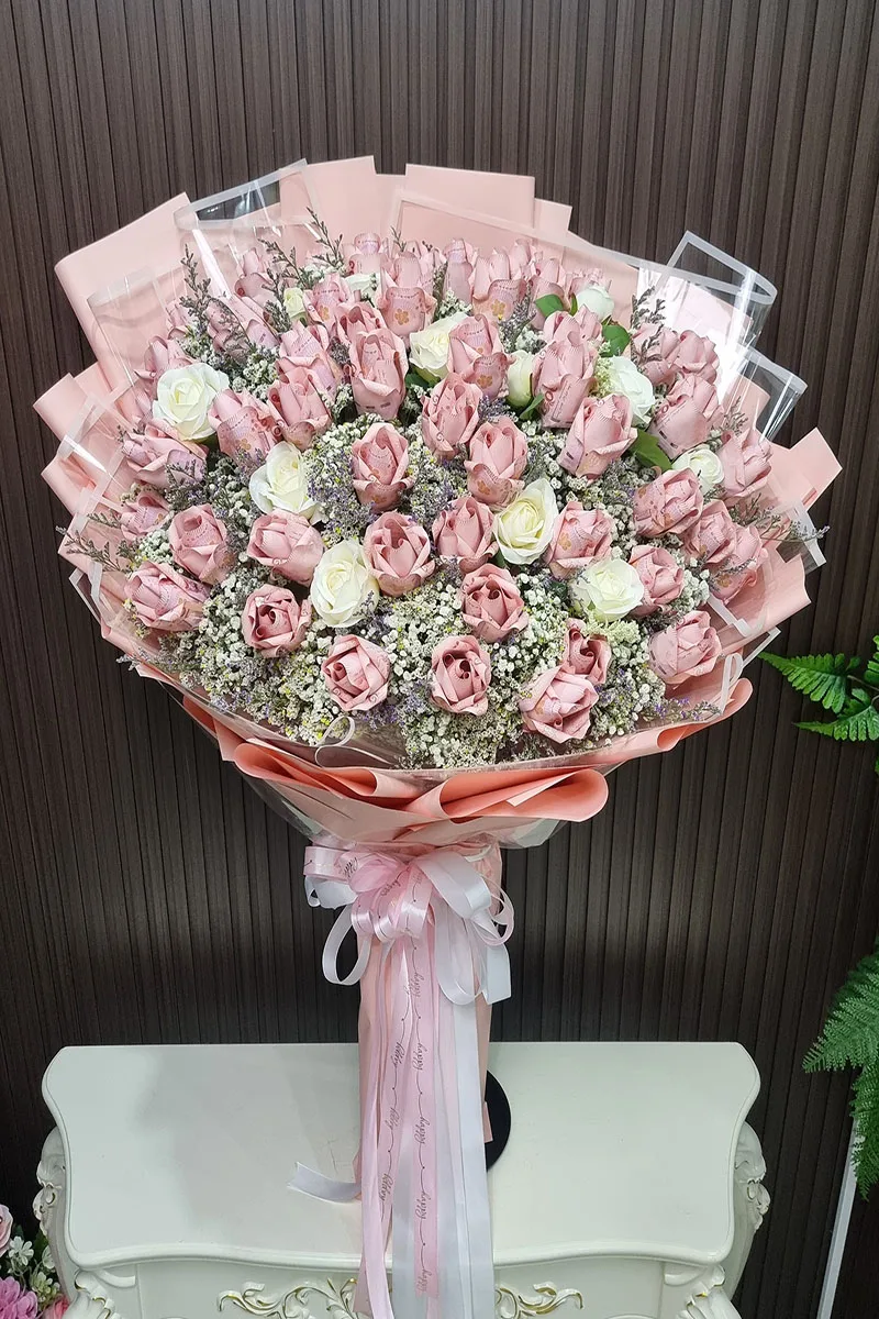 ช่อแบงค์ร้อยพับดอกกุหลาบ