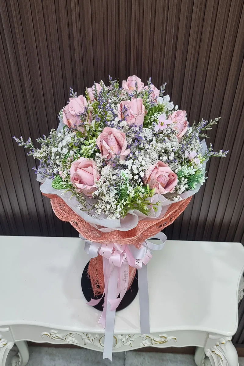 ช่อแบงค์พับ ช่อเงิน ช่อแบงค์ร้อยพับดอกกุหลาบ