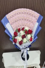 ช่อเรียงแบงค์ดอกไม้สดดอกกุหลาบ