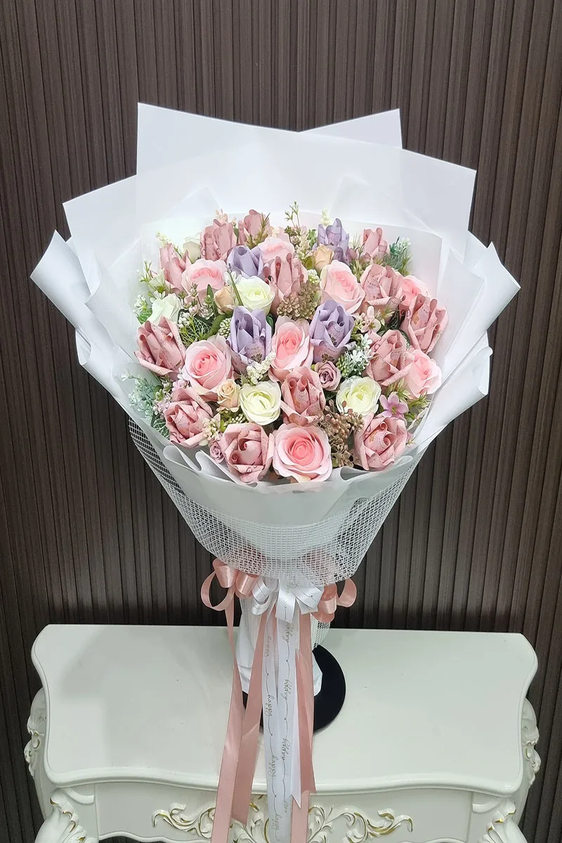 ช่อแบงค์ร้อยพับช่อเงิน ช่อแบงค์ร้อยพับดอกกุหลาบ