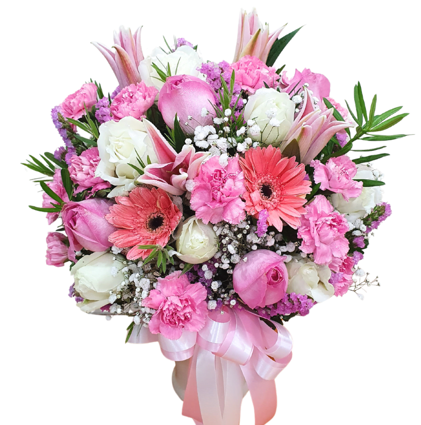 แจกันดอกไม้สดสีชมพู