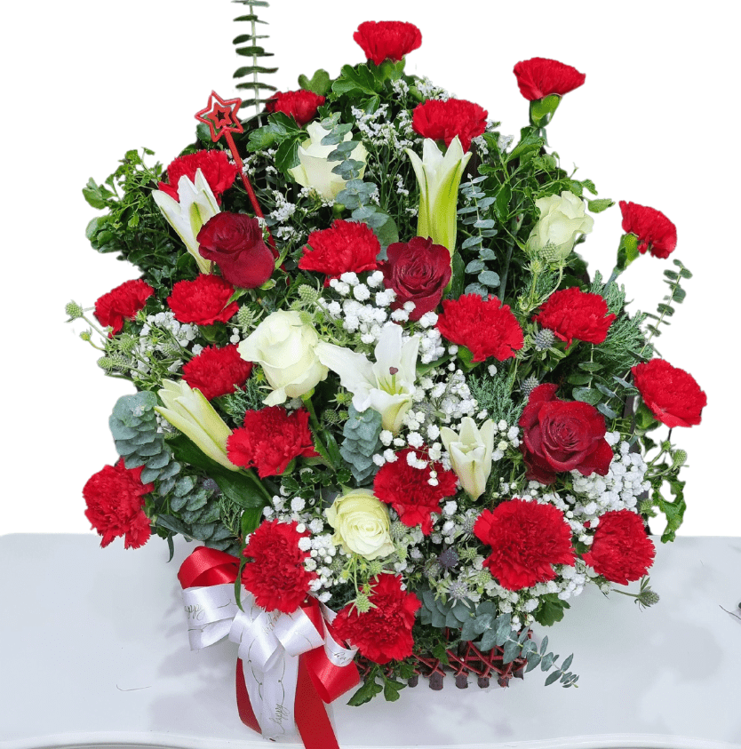 กระเช้าดอกไม้สีแดง