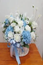 กระเช้าดอกไม้ประดิษฐ์สีฟ้า-AB1003 - Image 2