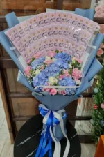 ช่อเรียงแบงค์ในช่อดอกไม้สด