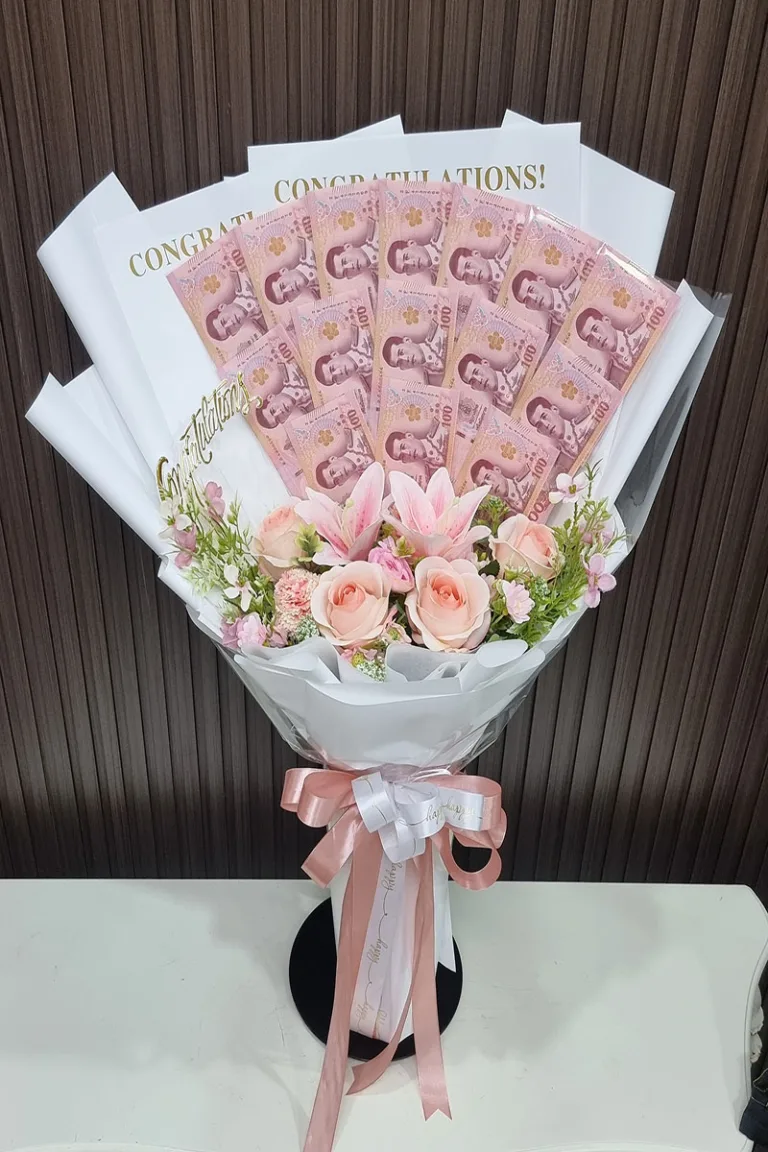 ช่อเรียงแบงค์ร้อยดอกไม้ประดิษฐ์