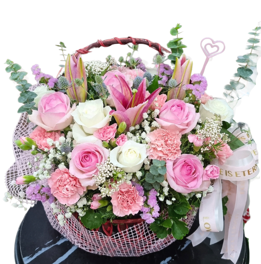 กระเช้าดอกไม้โทนสีอ่อน,โทนหวาน