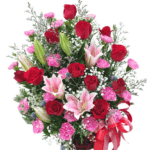 กระเช้าดอกไม้สดโทนสีสดใส