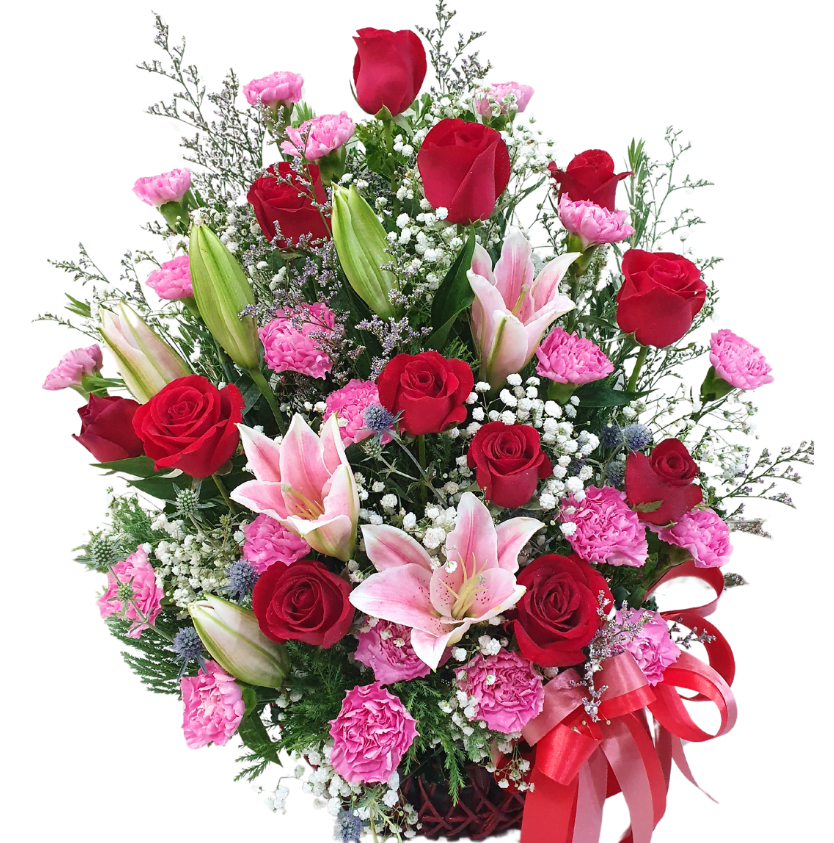 กระเช้าดอกไม้สีสดใส