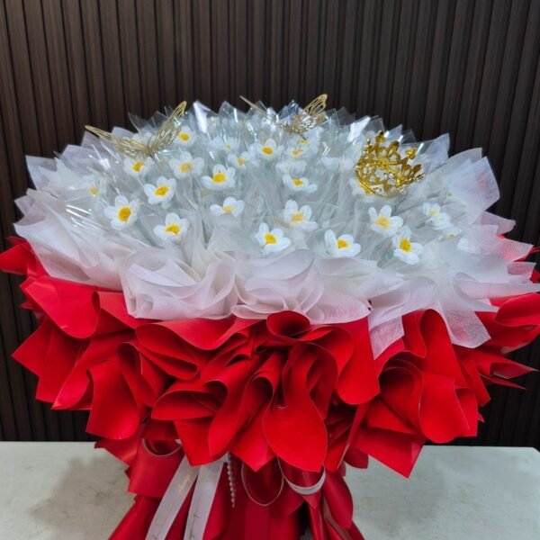 ช่อเจ้าหญิงสีแดงสด 50 ใบ ช่อเปล่าใส่แบงค์เอง รูปปก
