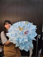 ช่อเจ้าหญิงทรงกลม สีฟ้า ช่อเปล่าใส่แบงค์เอง