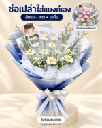 ช่อเปล่าใส่แบงค์เอง 10 ใบ ห่อสีน้ำเงิน ดอกเดซี่ลวดกำมะหยี่ ภาพ 1
