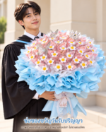ภาพจำลองบัณฑิตถือช่อเจ้าหญิงสีฟ้าใส่แบงค์ชมพู
